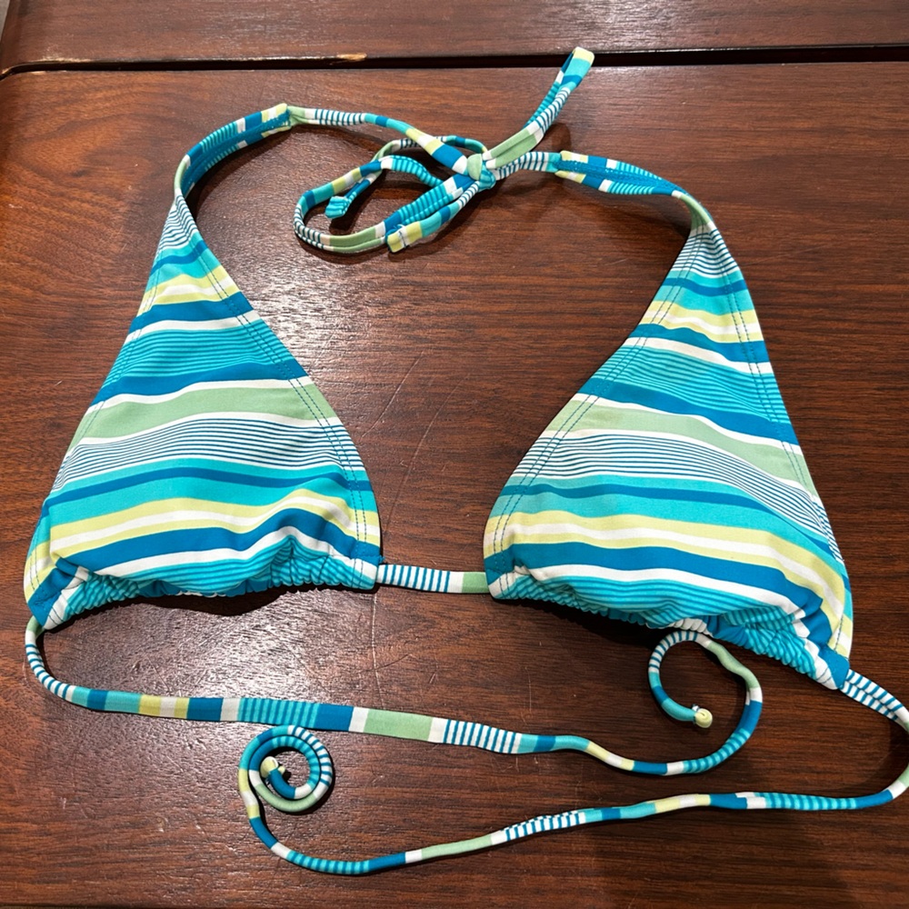 Striped Blue and Green Bikini Top